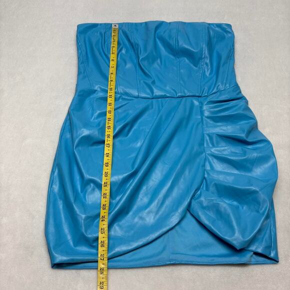 Fashion Nova Strapless Faux Leather Ruched Bodycon Mini Dress Blue Size 1X 14/16 - Picture 8 of 9